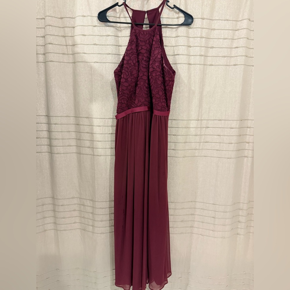David’s Bridal Elegant Burgundy Lace Halter Dress
